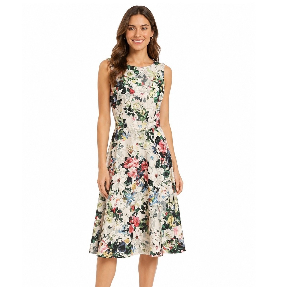 Paper Dolls Women's Floral Print Sleeveless Raw Hem Fit & Flare Midi Dress Sz 8